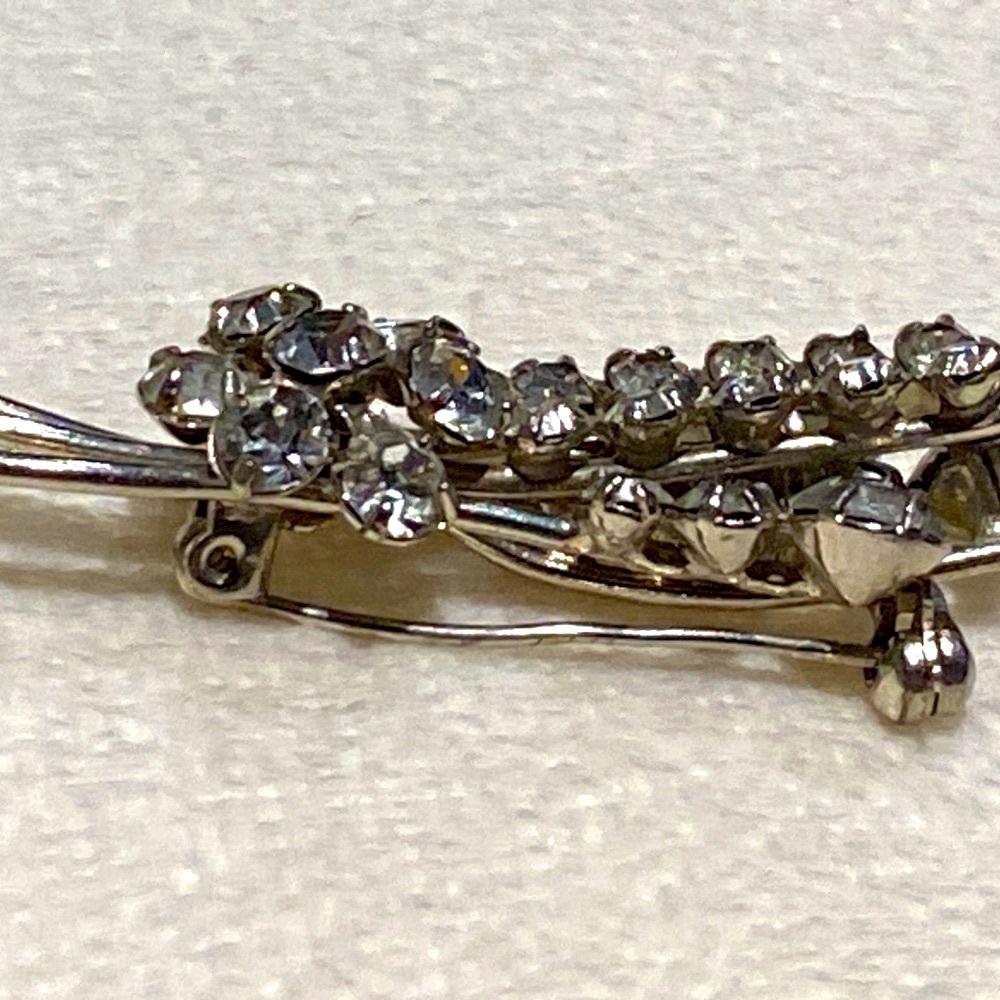 Vintage Austria Rhinestone Spray Brooch 2” Silver Tone Mid-Century Crystal Pin - Picture 9 of 16